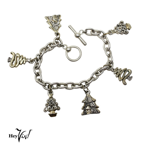 Vintage Christmas Holiday Tree Charm Bracelet Ornate Elegant Design 8" -Hey Viv - Picture 1 of 7